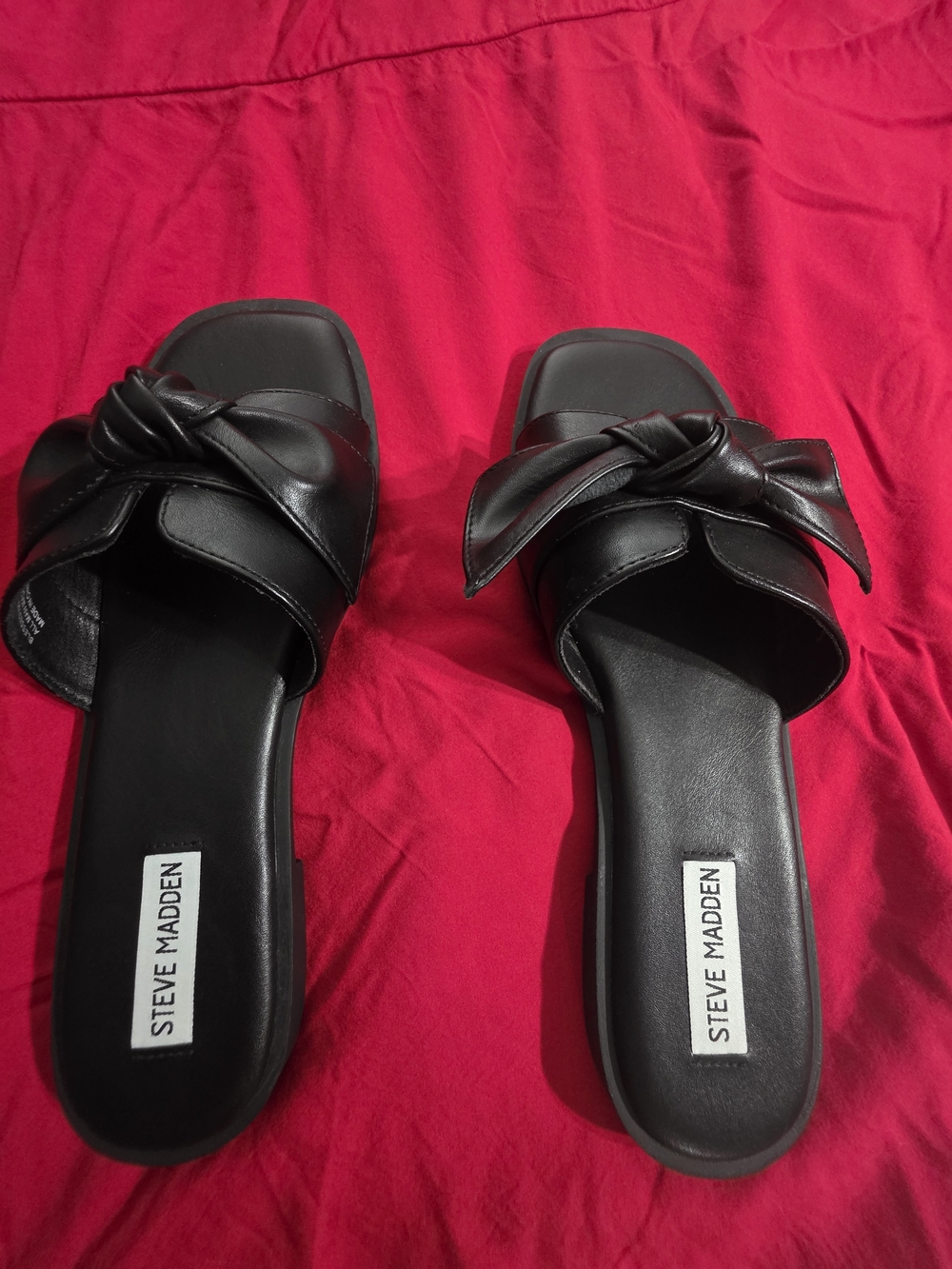 Steve Madden Black Knot-Detail Slide Sandals